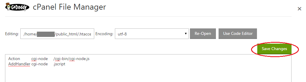 Add cgi-node handler to .htaccess file