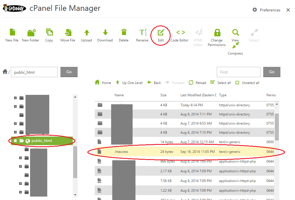 Open .htaccess file for editing